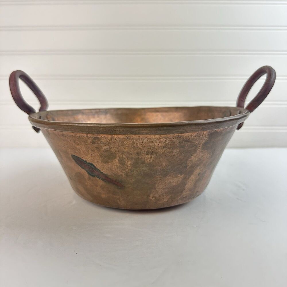 VTG Hammered Copper Cazo Jelly Candy Pan 10" Patina Farmhouse Rustic Unlined Pot